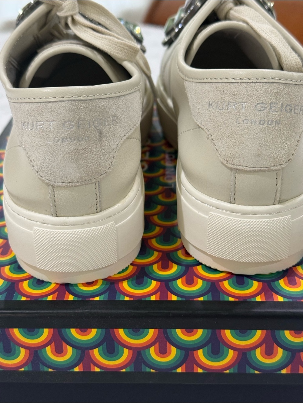 NIB Kurt Geiger Laney Octavia Bone Lace Up Sneakers with Pastel Gems RARE 9.5🤩 - Picture 6 of 11